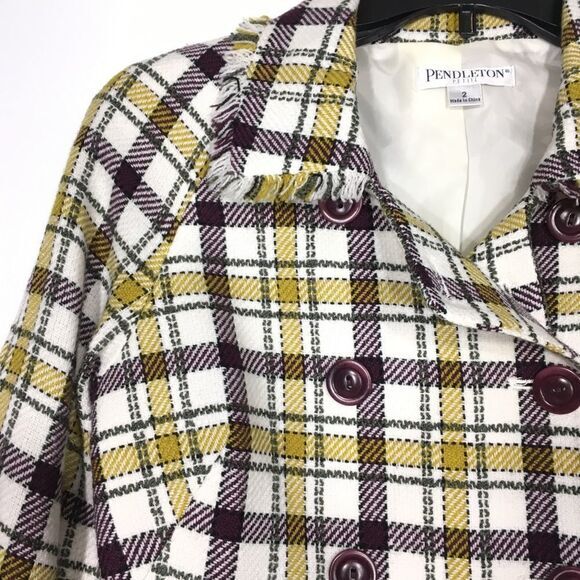 Y2K NWOT PENDLETON‎ WOOL DOUBLE BREASTED YELLOW PLAID FRINGE ACADEMIA BLAZER 2P - Picture 4 of 12